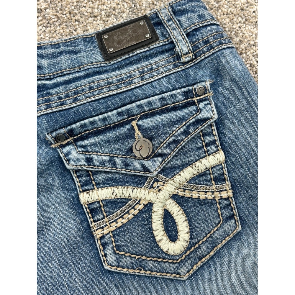 Earl Jean Womens Straight Leg Blue Denim Size 12SHT Medium Wash Embroider #0844
